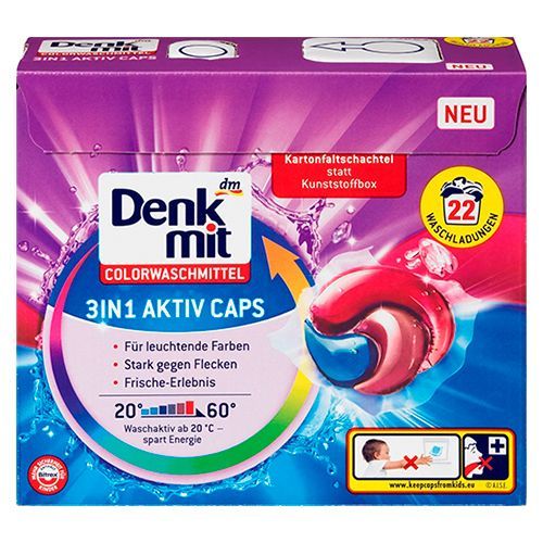 Капсули для прання кольорових тканин DenkMit 3in1 Aktiv Color 22 шт