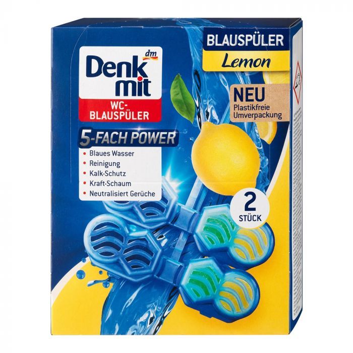 Підвіска для туалету синя вода DenkMit Blauspüler Лимонний сплеск 2 шт