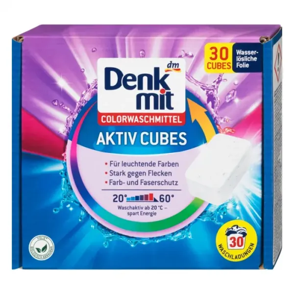 Прессованный порошок для стирки цветных вещей Denkmit Aktiv Cubes Color 30шт