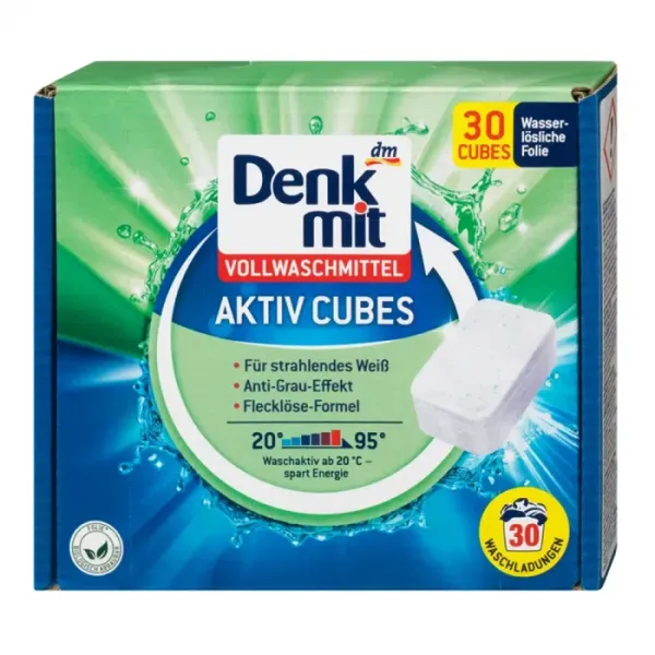 Прессованный порошок для стирки светлых тканей Denkmit Aktiv Cubes 30шт